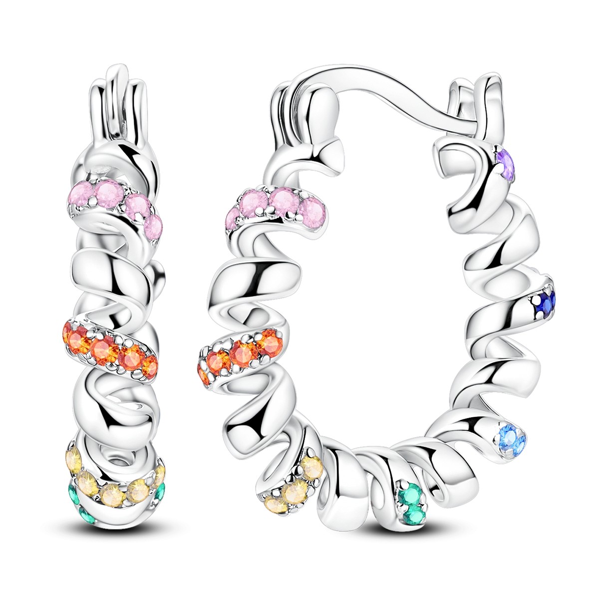 LAZA Original Colorful CZ Apiral 925 Sterling Silver Hoop Earrings Women Jewelry