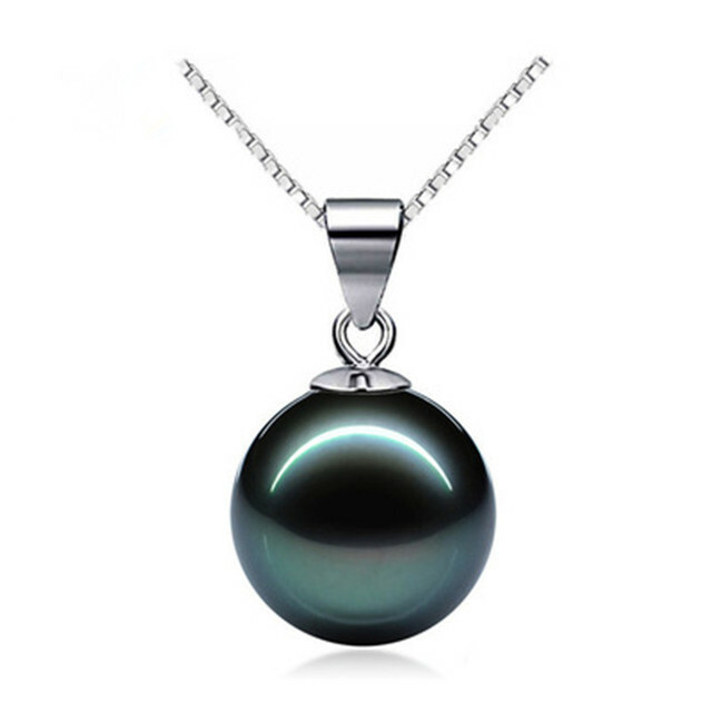 Tahitian Black SHELL Pearl 16mm pendant 925 Silver 18″ Necklace Holiday gift Box