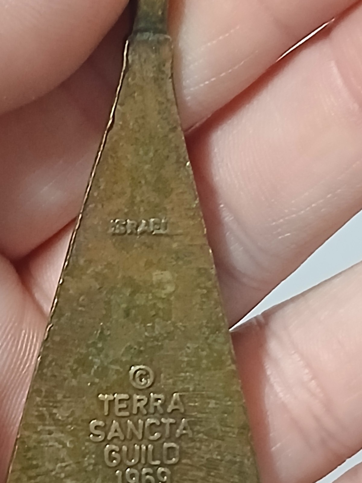 Vintage 1969 Terra Sancta Guild Israel Brass Enameled Shalom Pendant Necklace