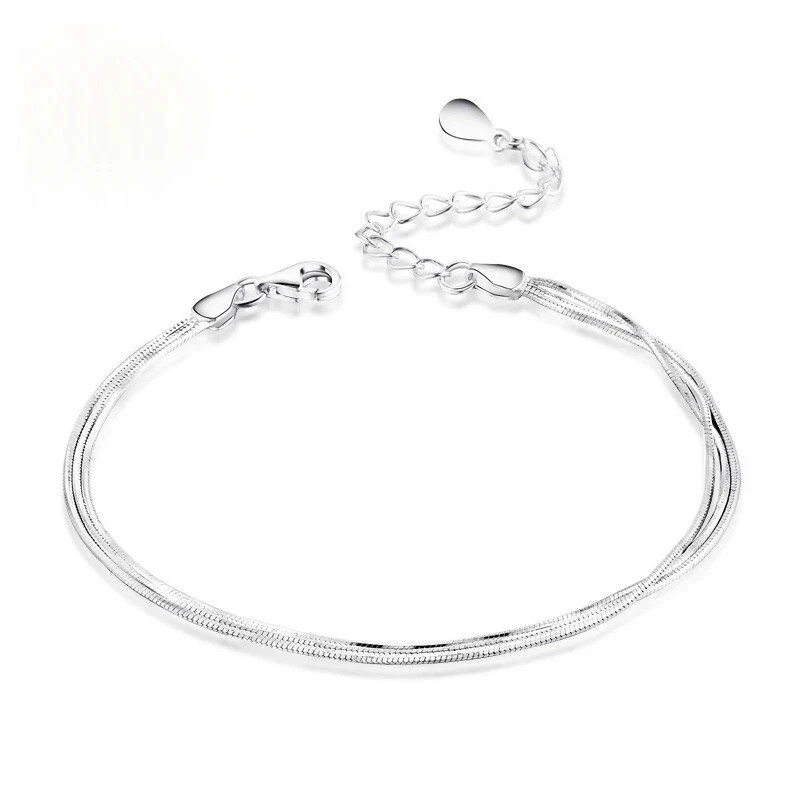 Women’s 925 Sterling Silver Multilayer Snake Chain Foot Ankle Bracelet New USA