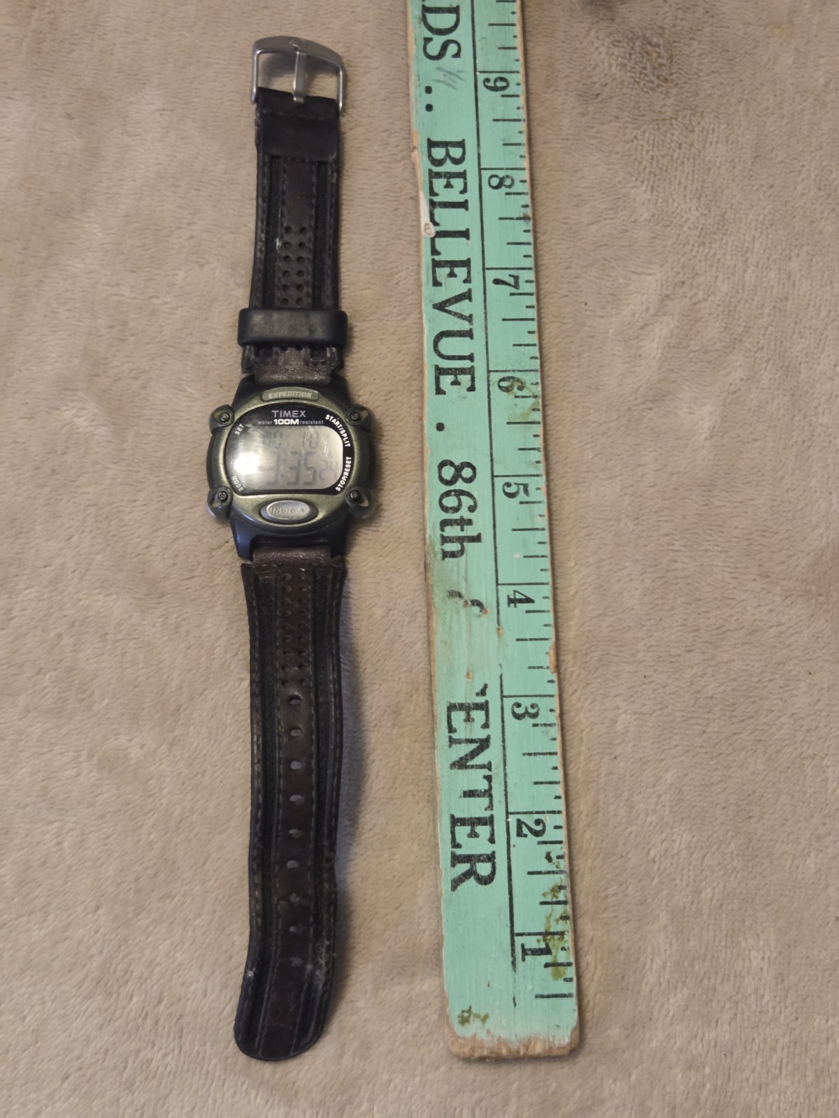 Vintage Timex Expedition 866 Digital Indiglo Watch Leather Band Runs New Battery