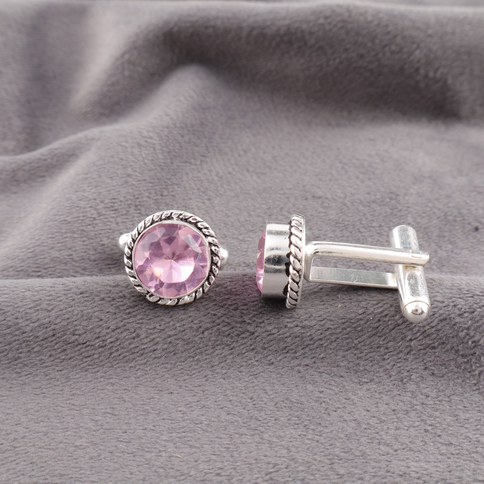 Pink Morganite Gemstone 925 Sterling Silver Men’s Cufflinks Jewelry Gift For