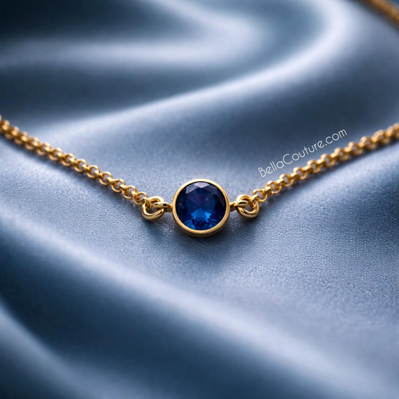 NEW 18K YELLOW GOLD 1CT BLUE SAPPHIRE BRACELET DECO CHAIN VTG 14K CHARM PENDANT