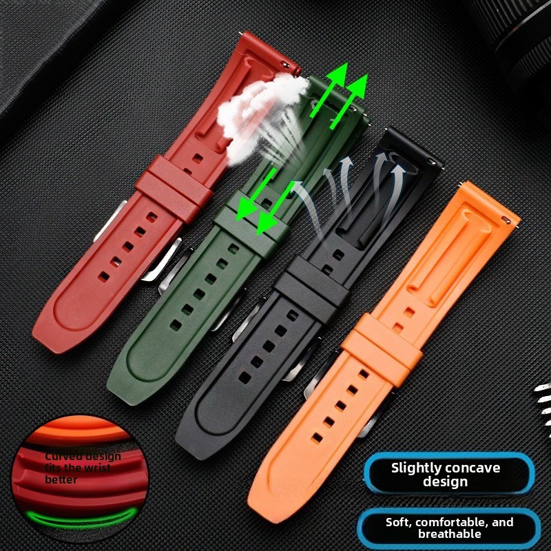 Waterproof Fluororubber Watch Straps Mens Quick Release Diver Band 20 22 24mm