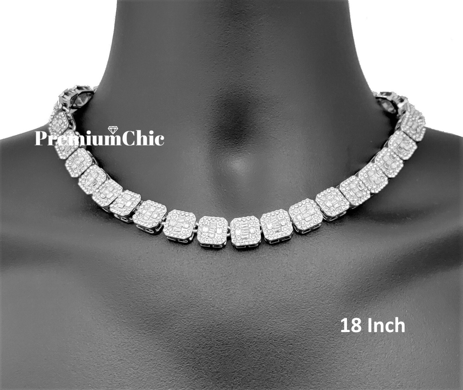Baguette Cluster Tennis Chain Designer Necklace ICED Plated CZ Jewelry Men Women