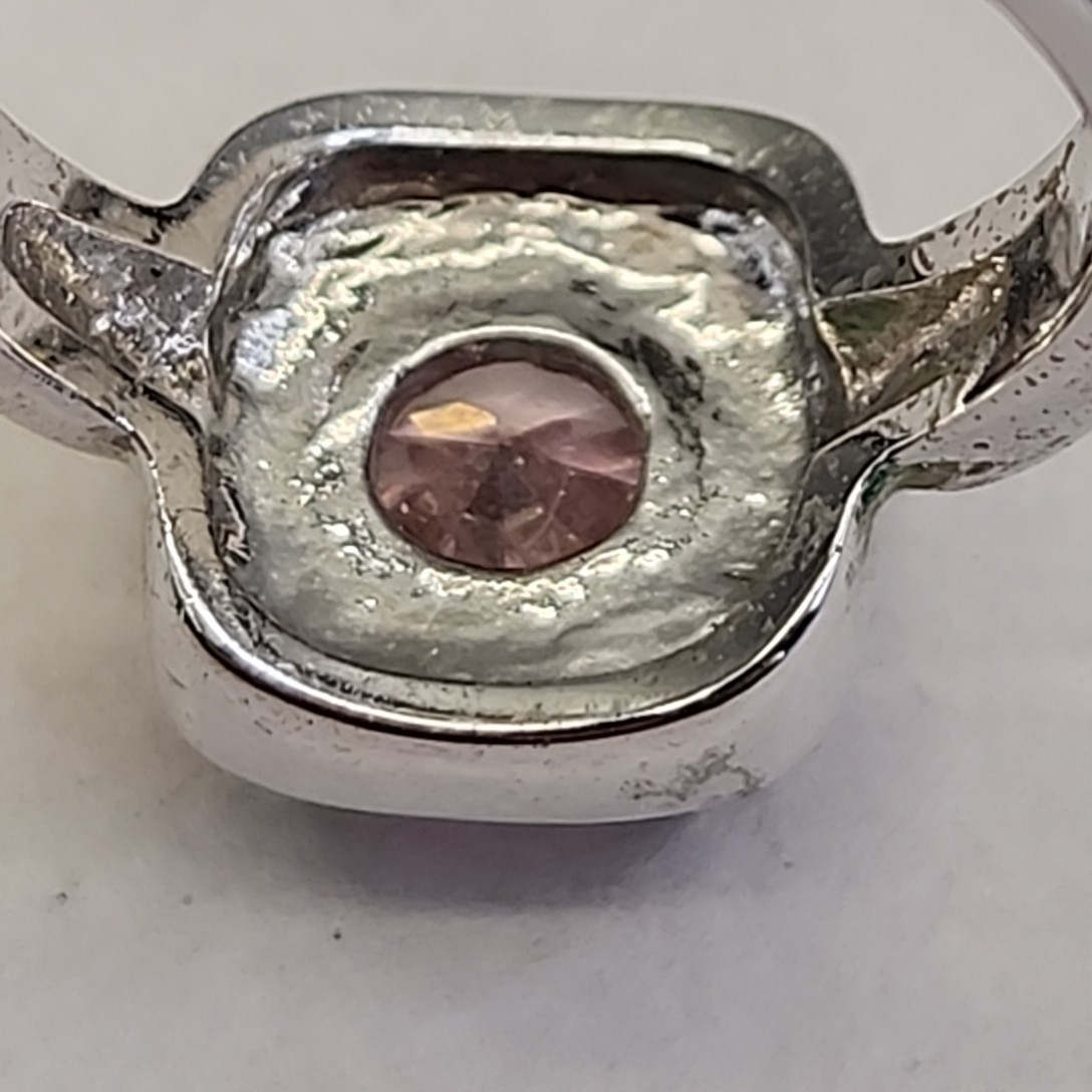 Lab Created Pink Ruby Ring PDJ Cushion Silver Plated 8
