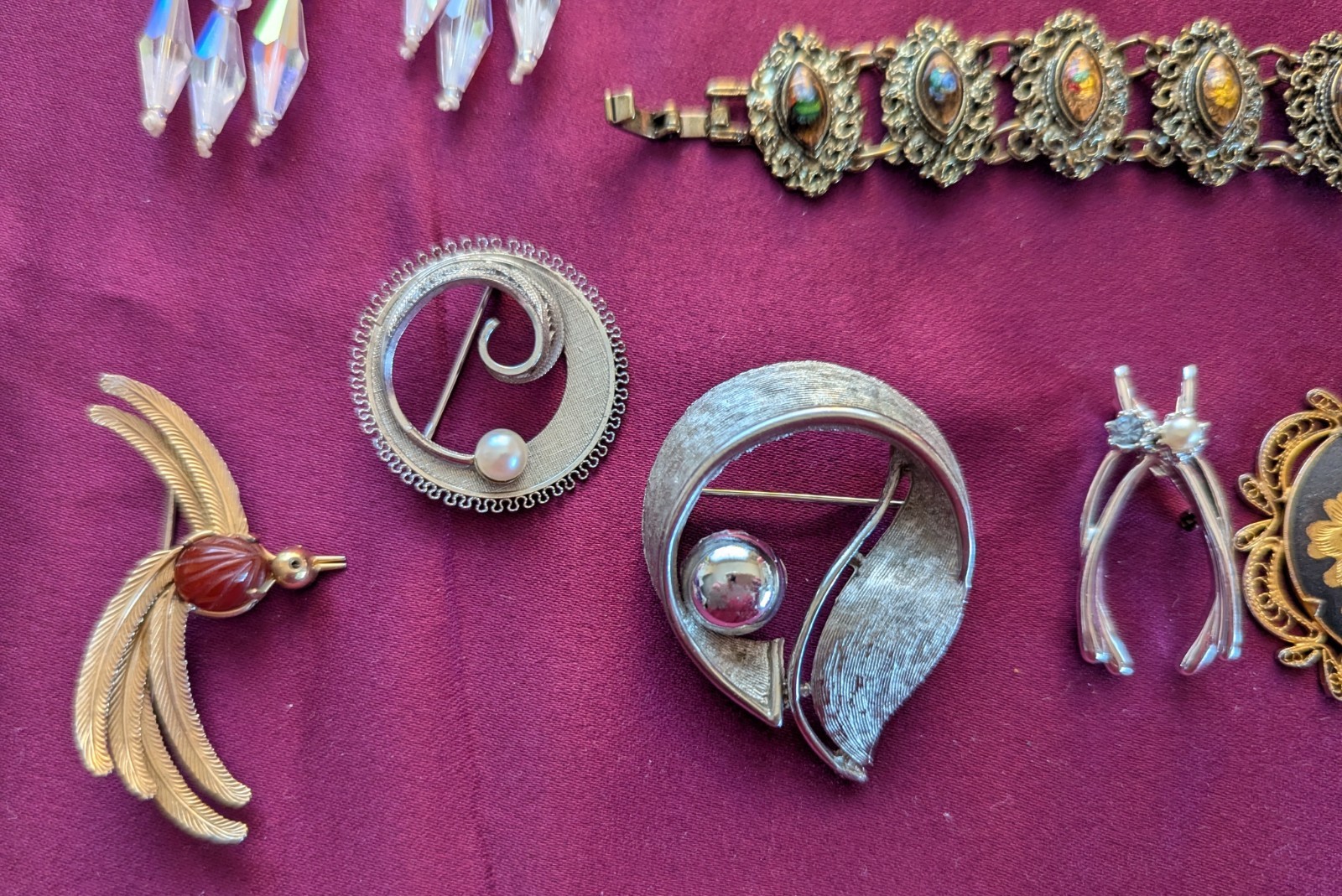 Vintage Mixed Lot Pins bracelet Pendant Earrings Crown Trifari, M. Jent
