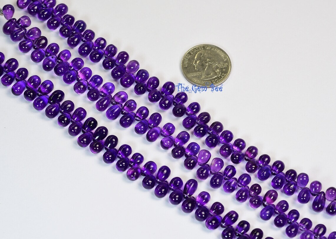 105ct Fine Gem African Purple Amethyst Smooth Teardrop Briolette Beads 8 inch St
