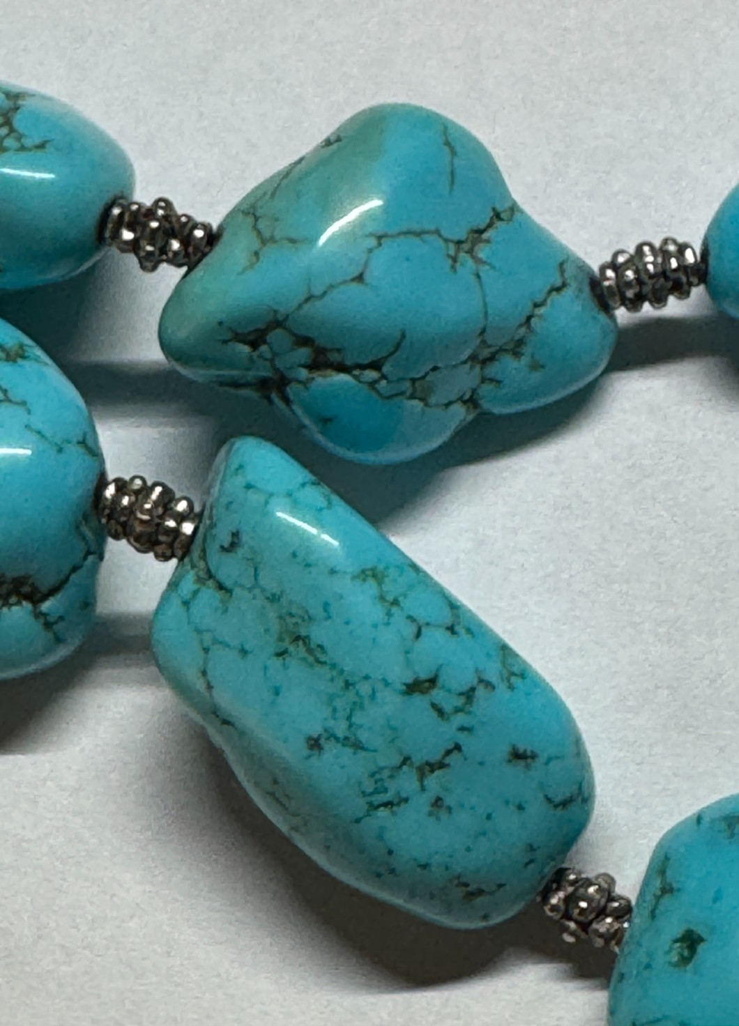 Chunky Blue Turquoise Look Nugget Necklace 20″ 925 Clasp 130g 19 Stones