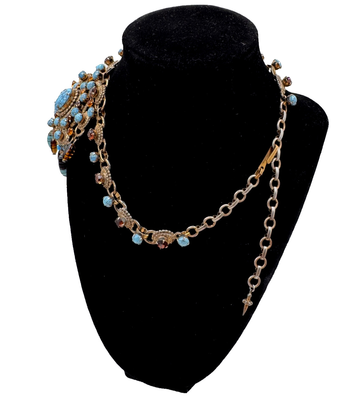 LOUIS ROUSSELET FAB ANTIQUE RENAISSANCE REV NECKLACE HAND POURED TURQUOISE GLASS
