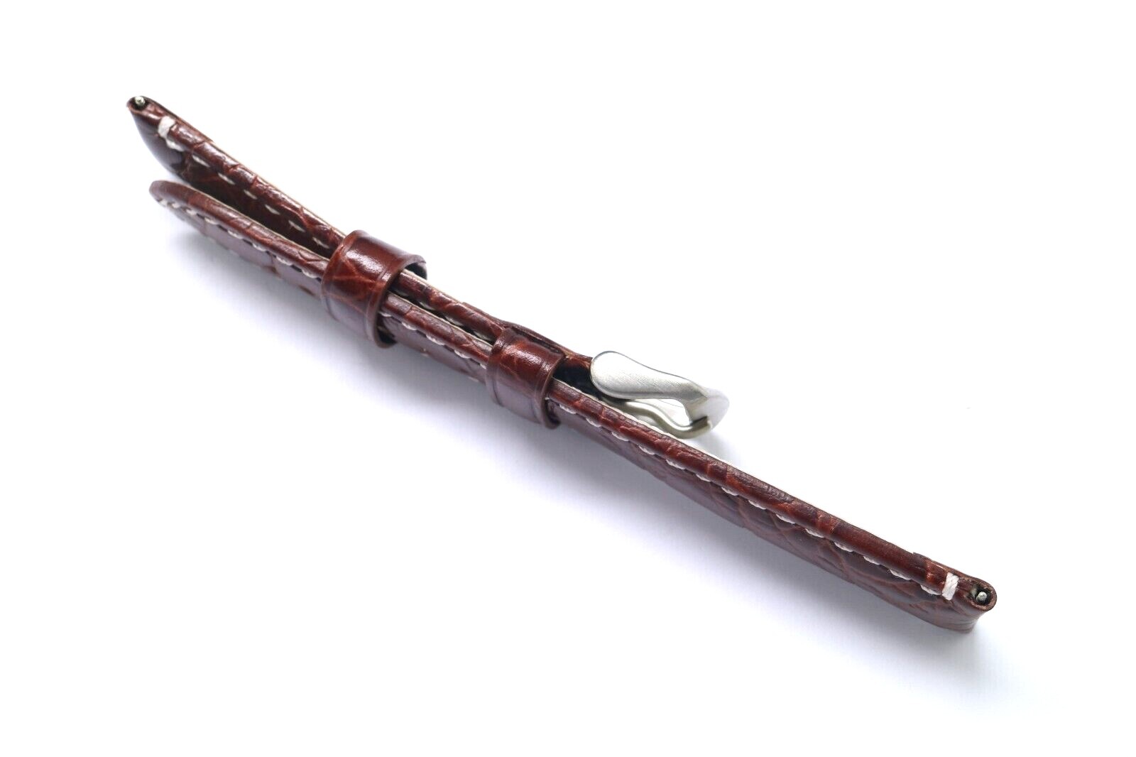 20mm 22mm Brown Croco Embossed Leather Water Resistant Watch Band Silver Buckle