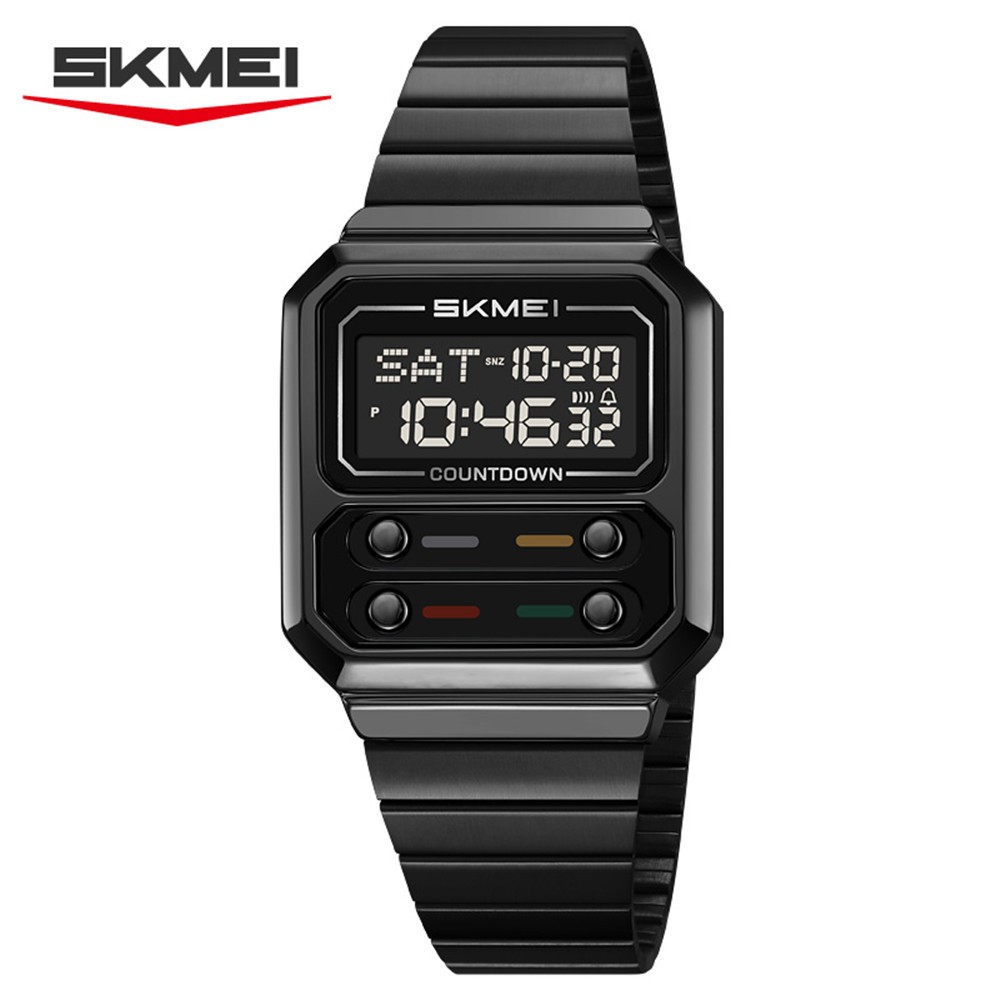 SKMEI Men Watch Rectangle Dial Steel Wristwatch Fashion Male Sport LED Watch