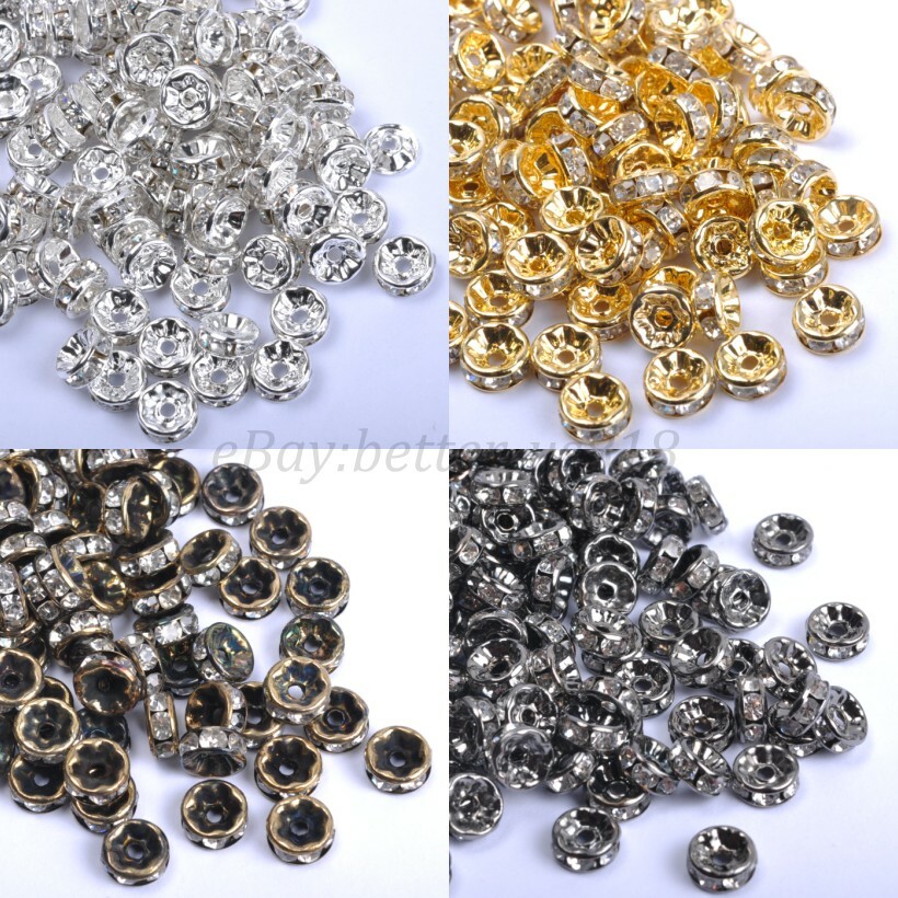 100Pcs Czech Crystal Rhinestone Silver Rondelle Spacer Bead 4MM 5MM 6MM 8MM 10MM