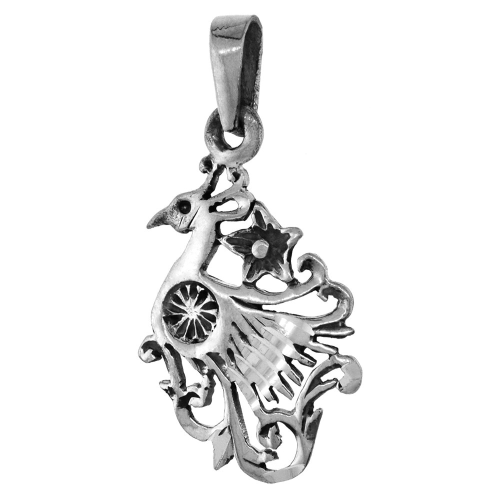925 Sterling Silver Decorated Peacock Necklace with 16-24 Inch Long Chain