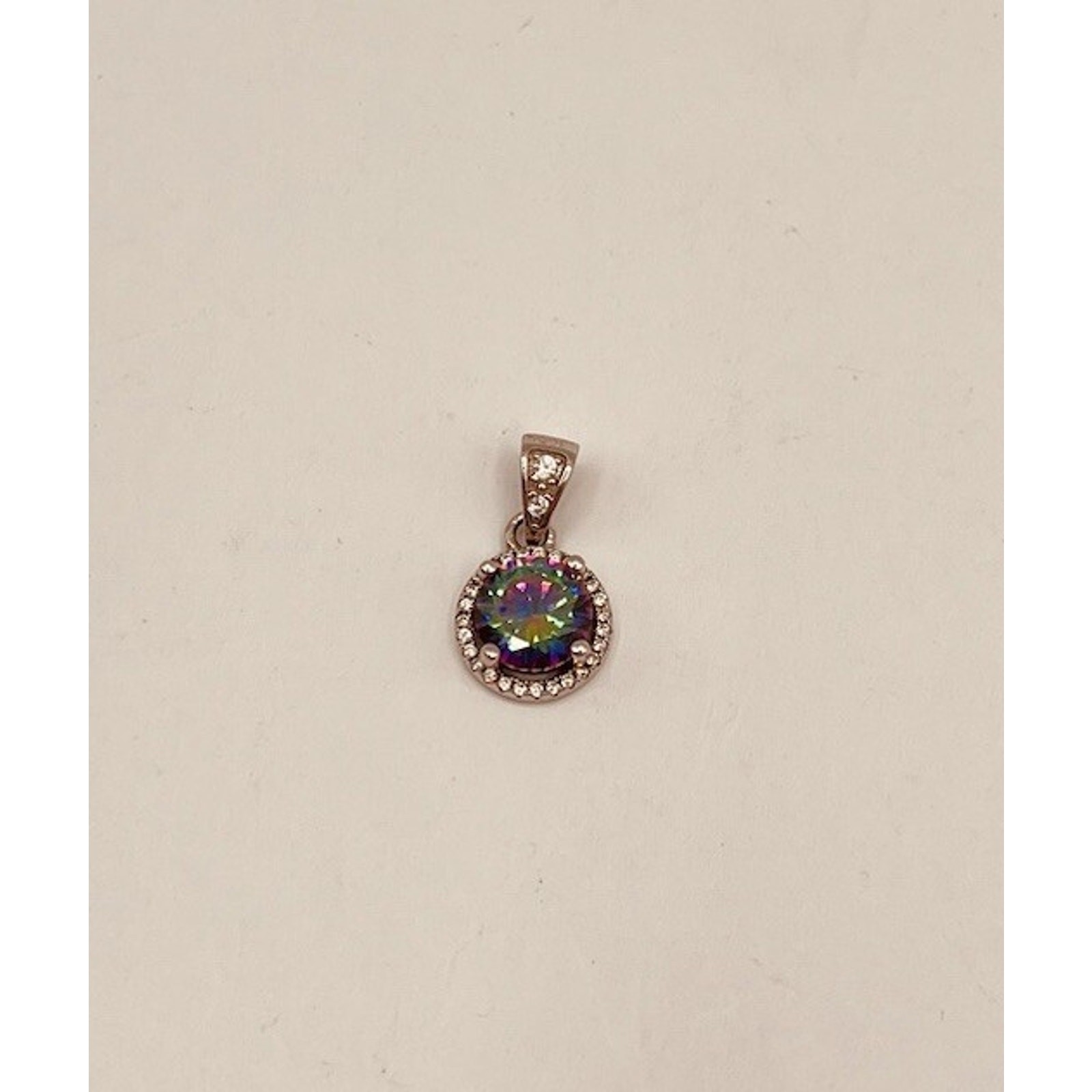 Silver Silver Mystic Topaz Pendant Only No Necklace Tiny Round Multicolor Gem