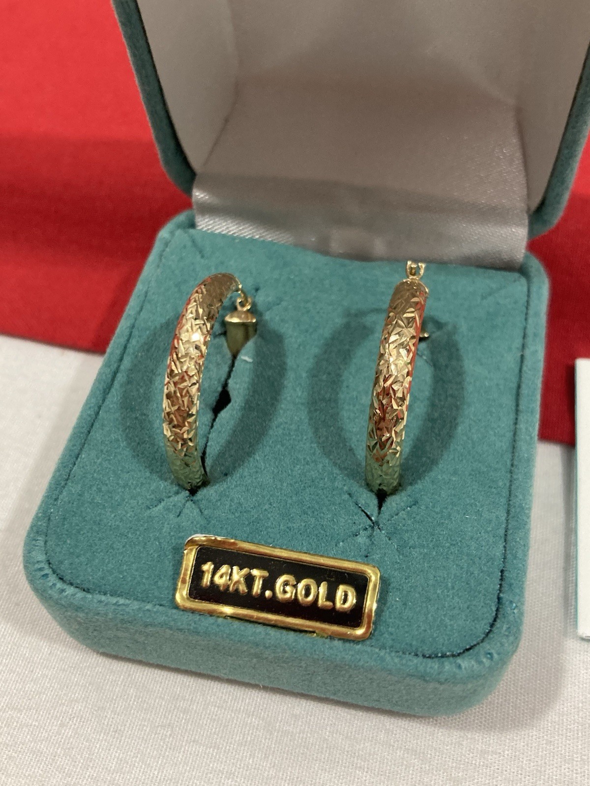 NEW EG EternaGold 14k Solid Yellow Gold Etched Round HOLLOW HOOP EARRINGS 1.96g
