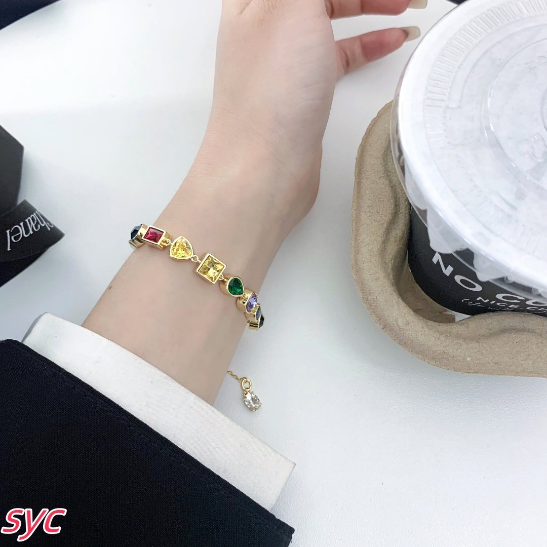 Swarovski Stilla Crystal Bracelet Colorful Stones Gold Tone Women New