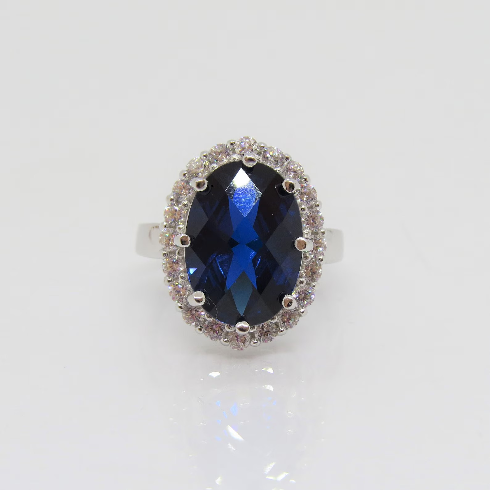 6.00 Ct Oval Cut Natural Sapphire Diamond Engagement Ring 14K Solid White Gold 8