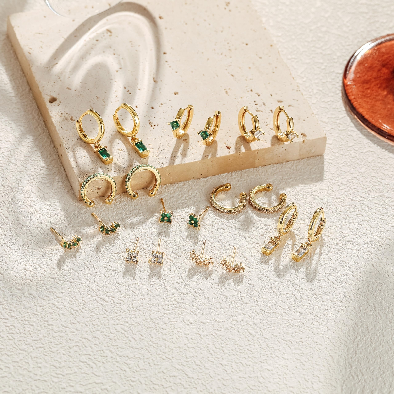 5 Pairs Sterling Silver Stud Hoop Earrings for Women Teens Dainty 14k Gold Da…
