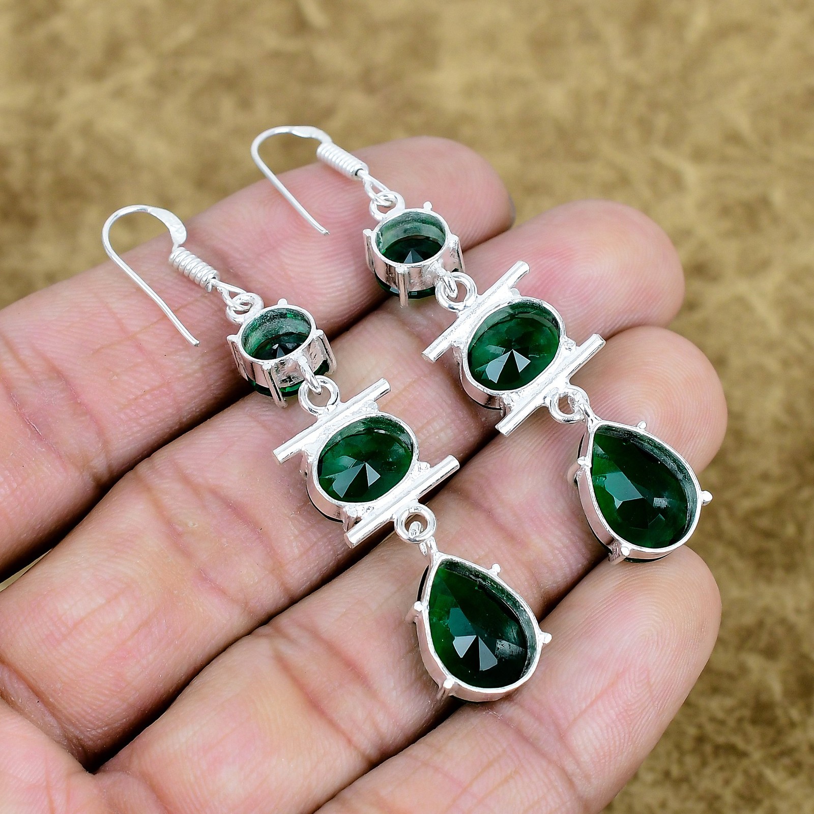 Natural Chrome Diopside Gemstone Earring 925 Sterling Silver Solitaire Jewelry