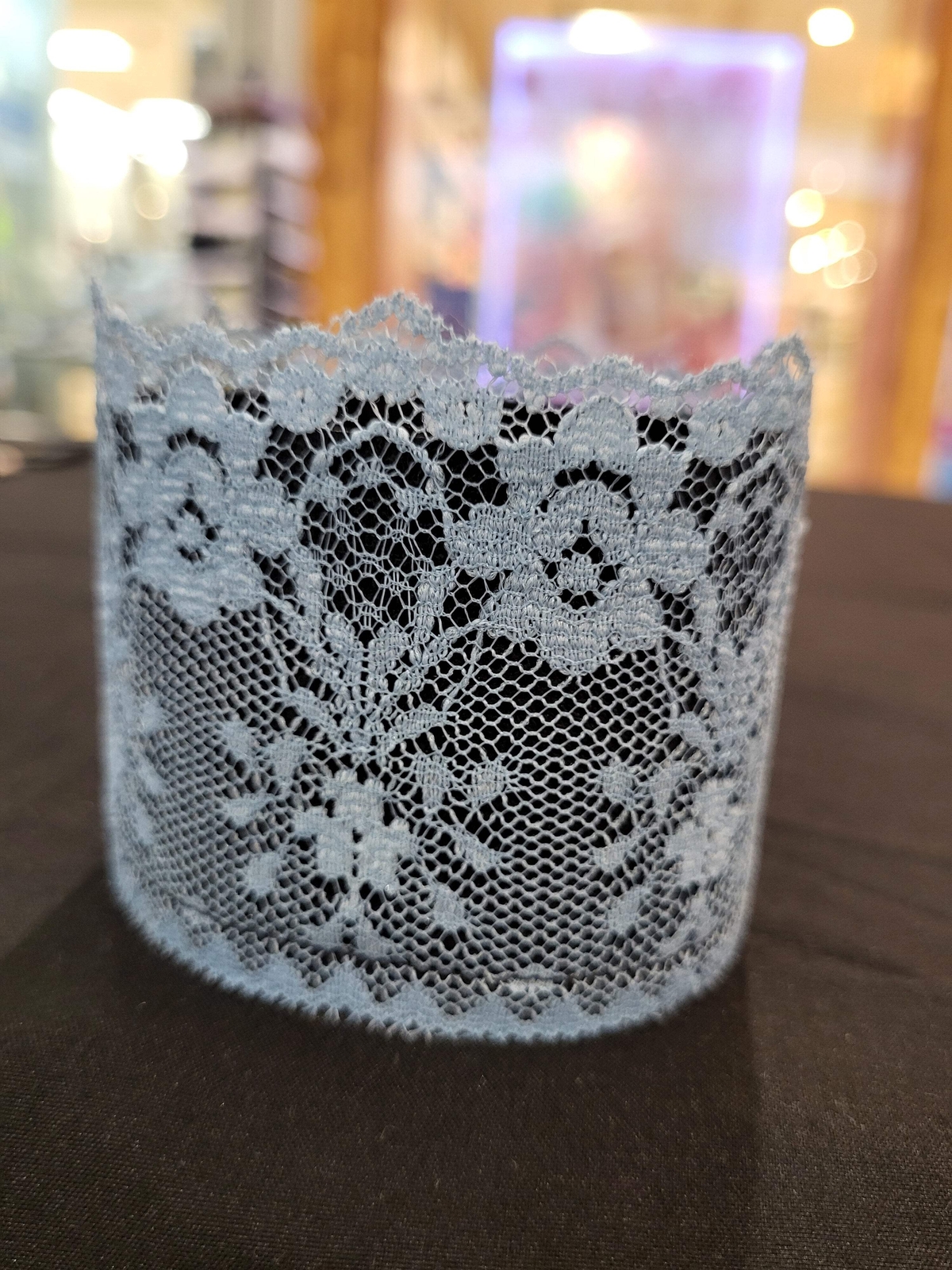 Handmade blue lace and faux leather cuff fabric bracelet