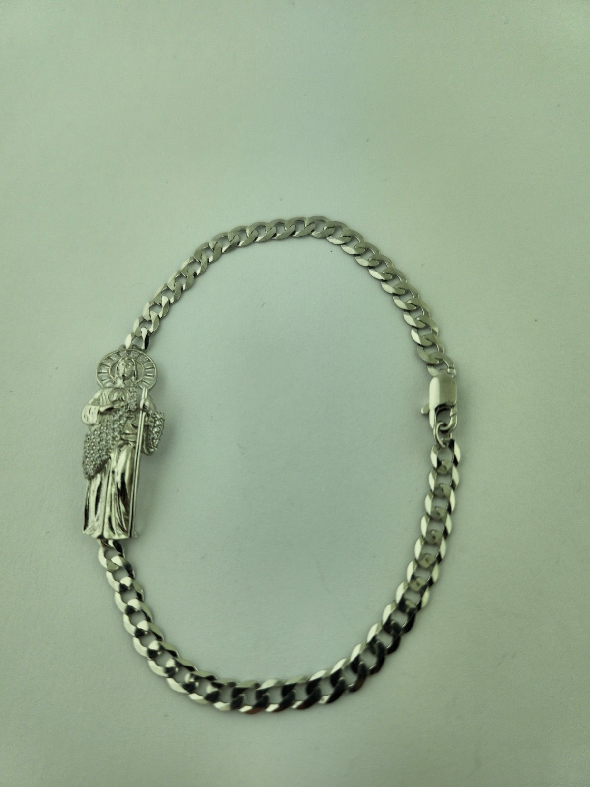 Brazalete de San Judas Tadeo en Plata St Jude Real Silver 925 Cuban Bracelet.