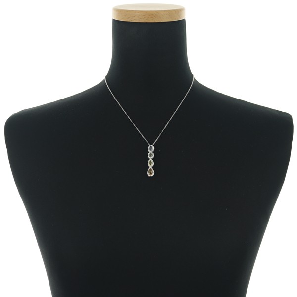 Sapphire Diamond Necklace 18K 750 White Gold