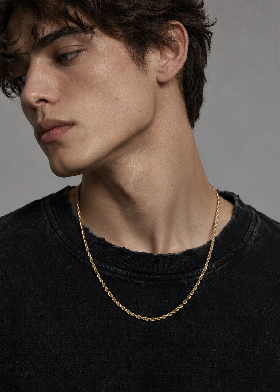 Gold or Silver Stainless Steel Twisted Rope Chain Necklace Lobster Clasp