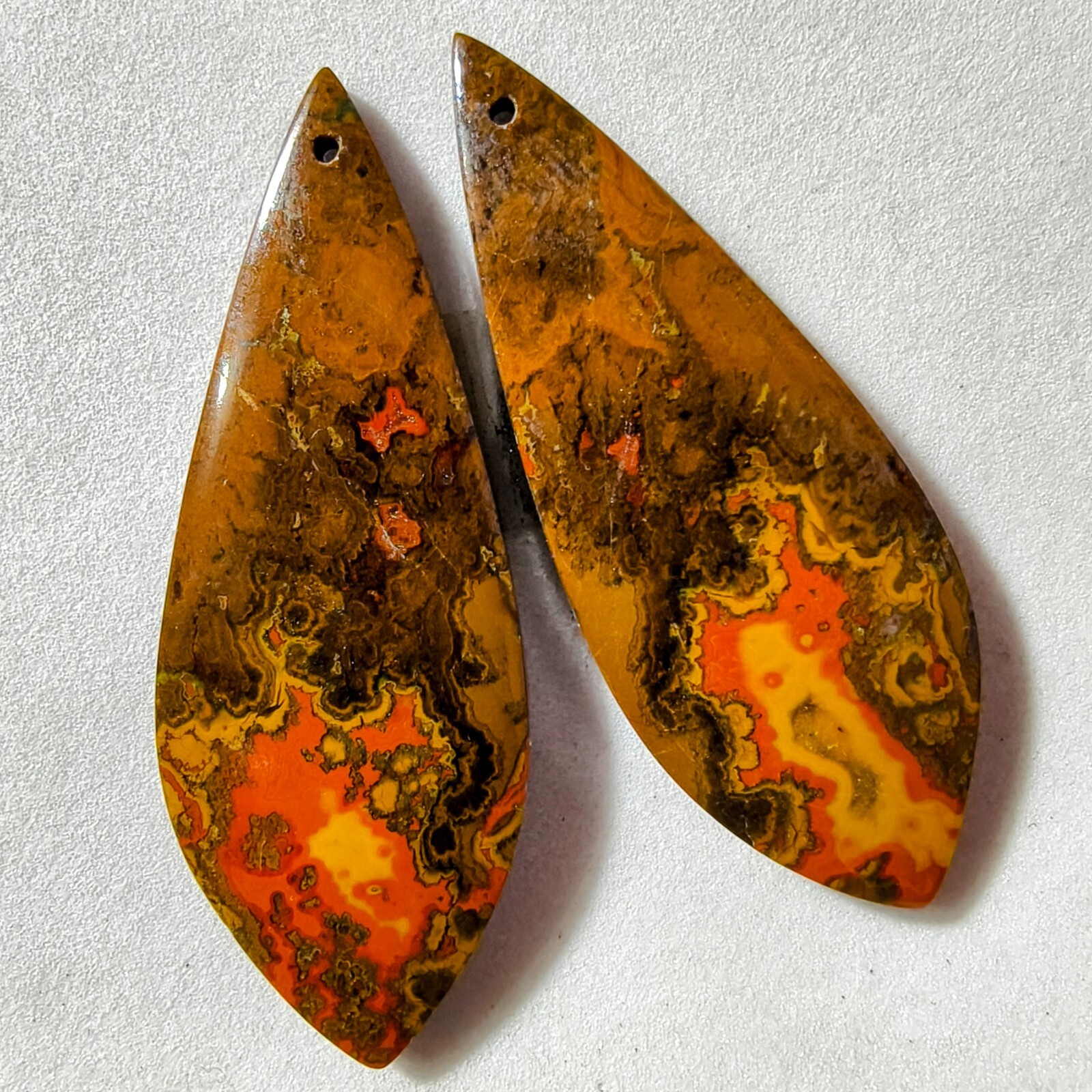 78 Cts Natural Seam Agate Drilled Match Pair Cabochon Gemstone 51.8 X 19.2 MM