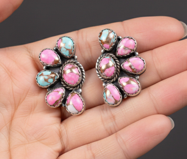 Cotton Candy Turquoise Stud Earrings 925 Sterling Silver Southwestern Boho Jewel