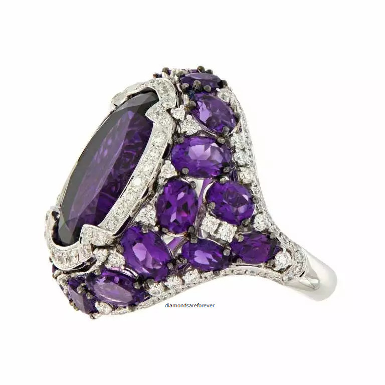 Beautiful Deep Purple Oval-Cut 15.79CT Amethyst & White CZ Gorgeous Women’s Ring