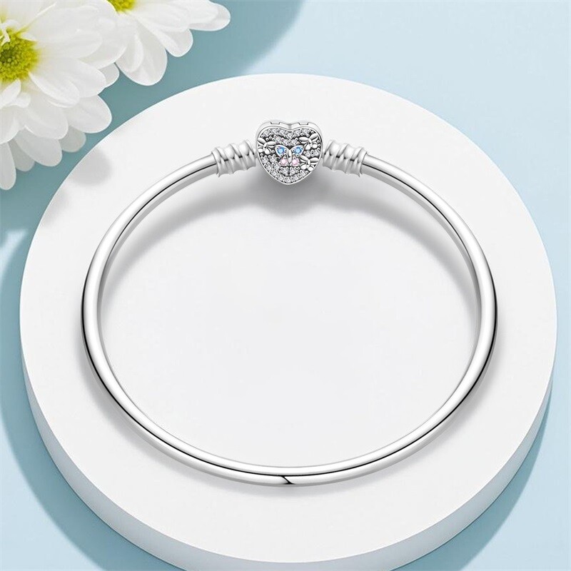 KUNSIR 925 Sterling Silver Butterfly Heart Bangle Bangle Bracelet For Women Gift