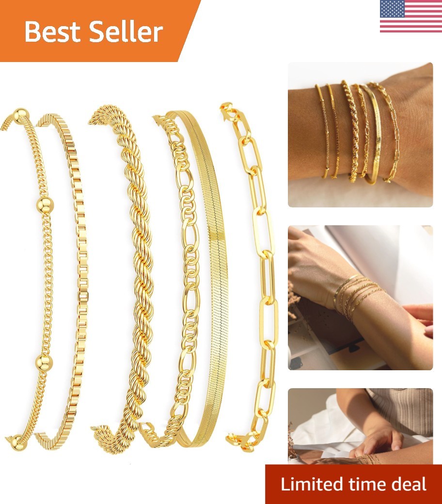 Gold Bracelets for Women Waterproof, 14K Gold Plated Stackable Jewelry Sets N…
