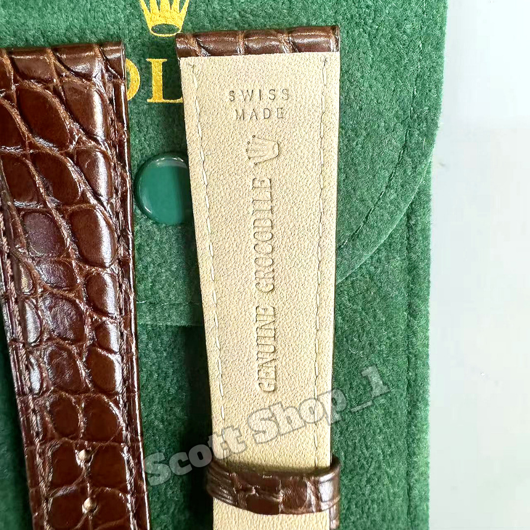 ROLEX Light Brown Crocodile Leather Watch Strap 20-16mm Silver Buckle NOS