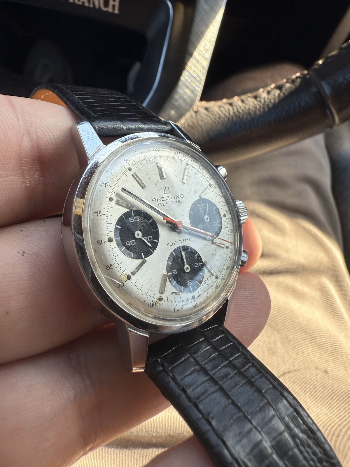 Vintage Breitling Top Time 810 Panda Chronograph Venus 178 Manual Wind Swiss