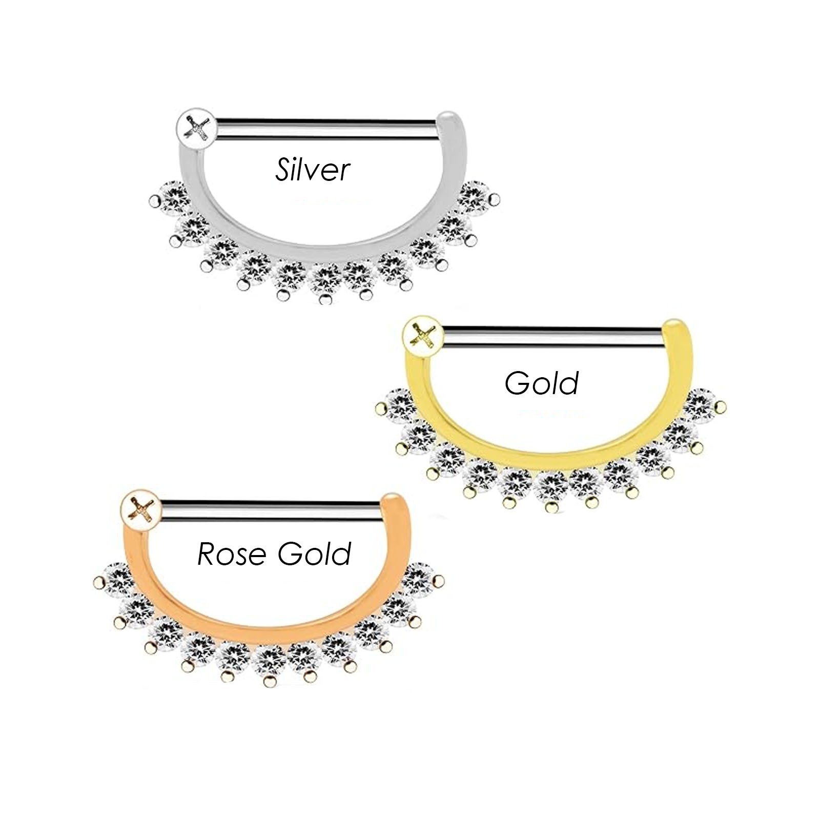 316L Surgical Steel Jewelled Nipple Clicker Ring Round CZ Piercing Bar