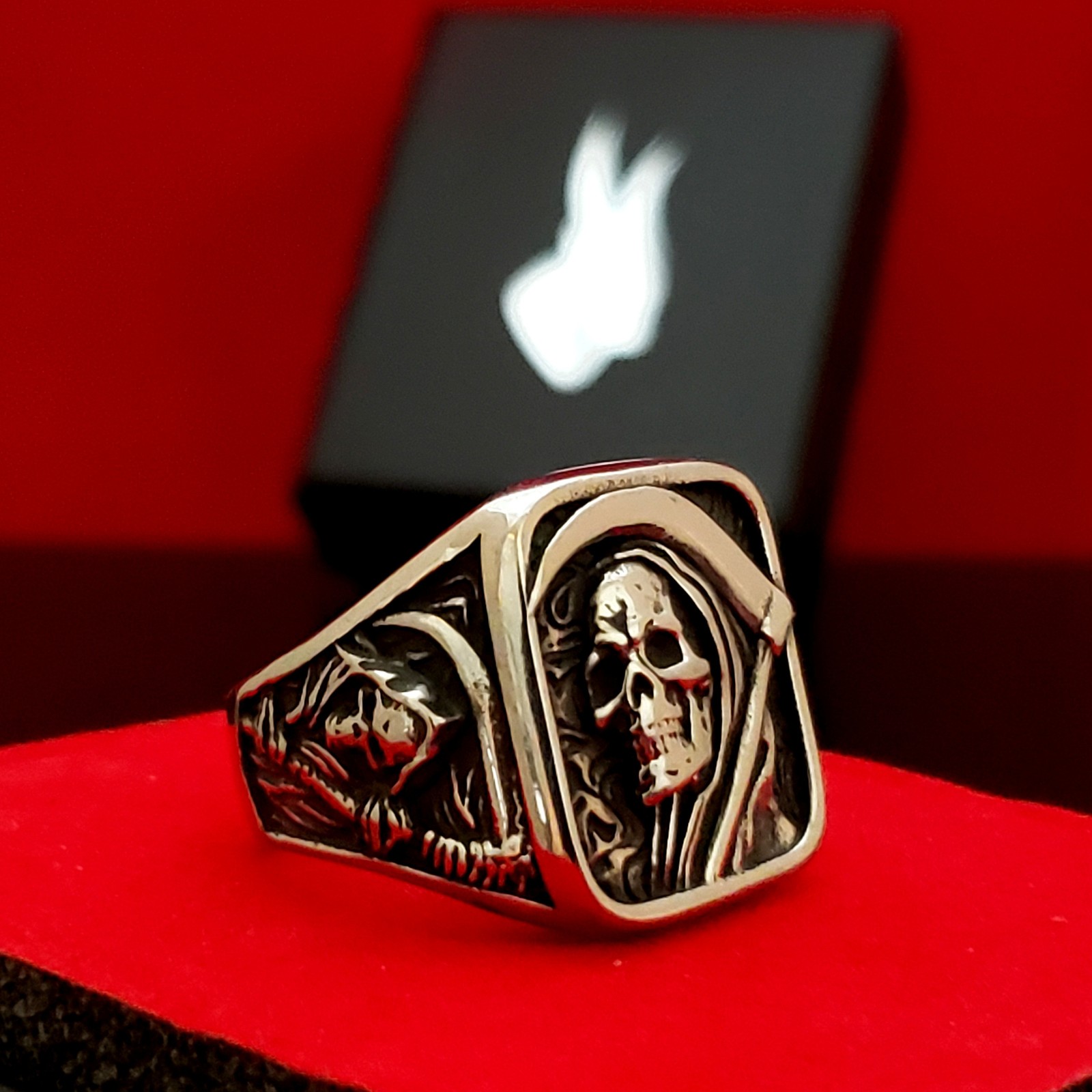Grim Reaper Signet Ring Gothic Skull Death Stainless Steel Band Jewelry