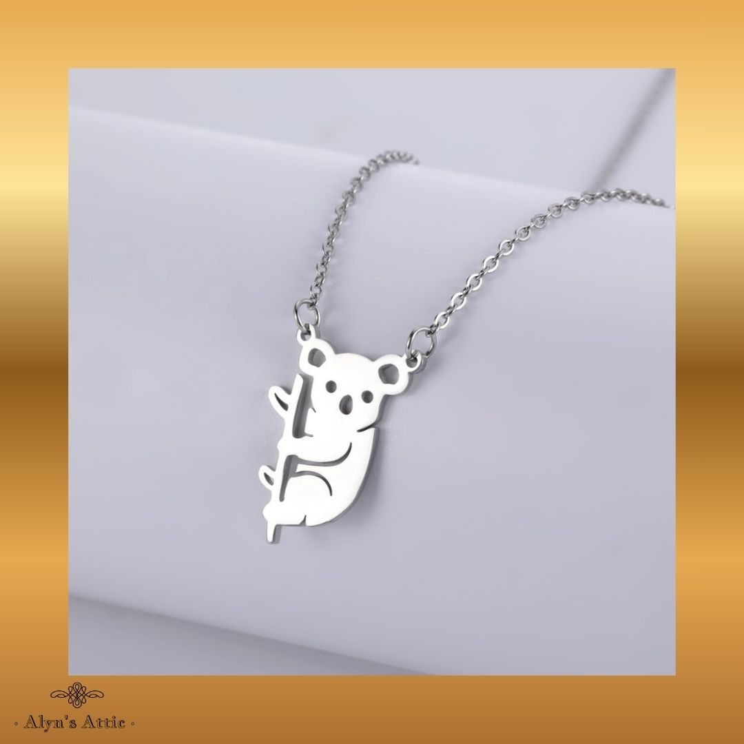 Stainless Steel Cute Koala Pendant Silver – 45 + 5cm Chain