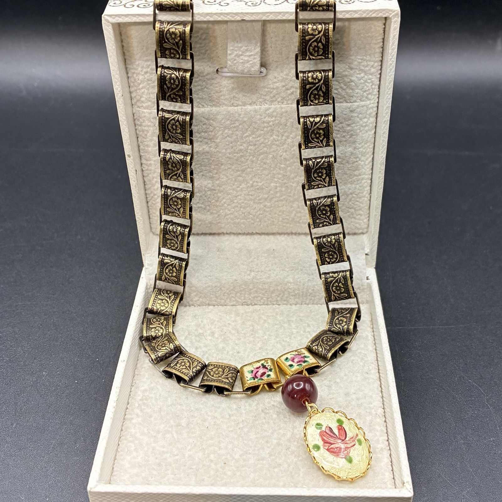 Vintage Rose Guilloche & Vintage Book Chain Integrated w New Book Chain Necklace