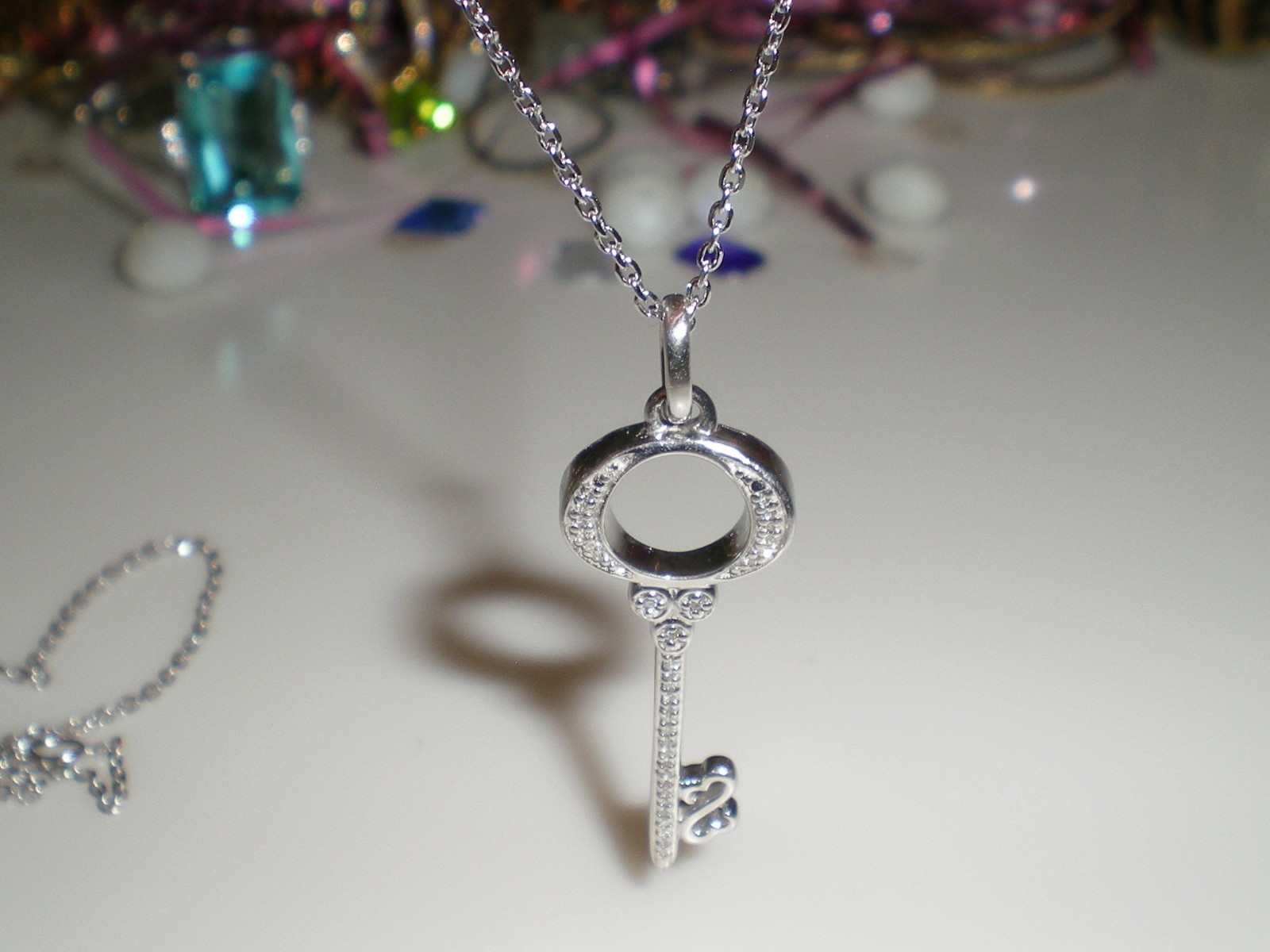 Jane Seymour Open Hearts Sterling Silver KEY Diamond Accent Necklace 💎 KAY BOX