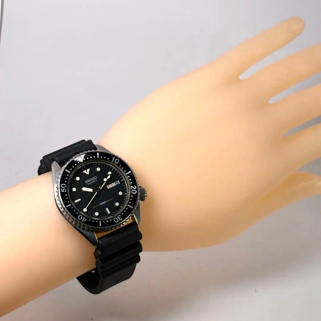 SEIKO 6458-6000 Diver 150m Quartz Watch Black 1983 New Battery Strap