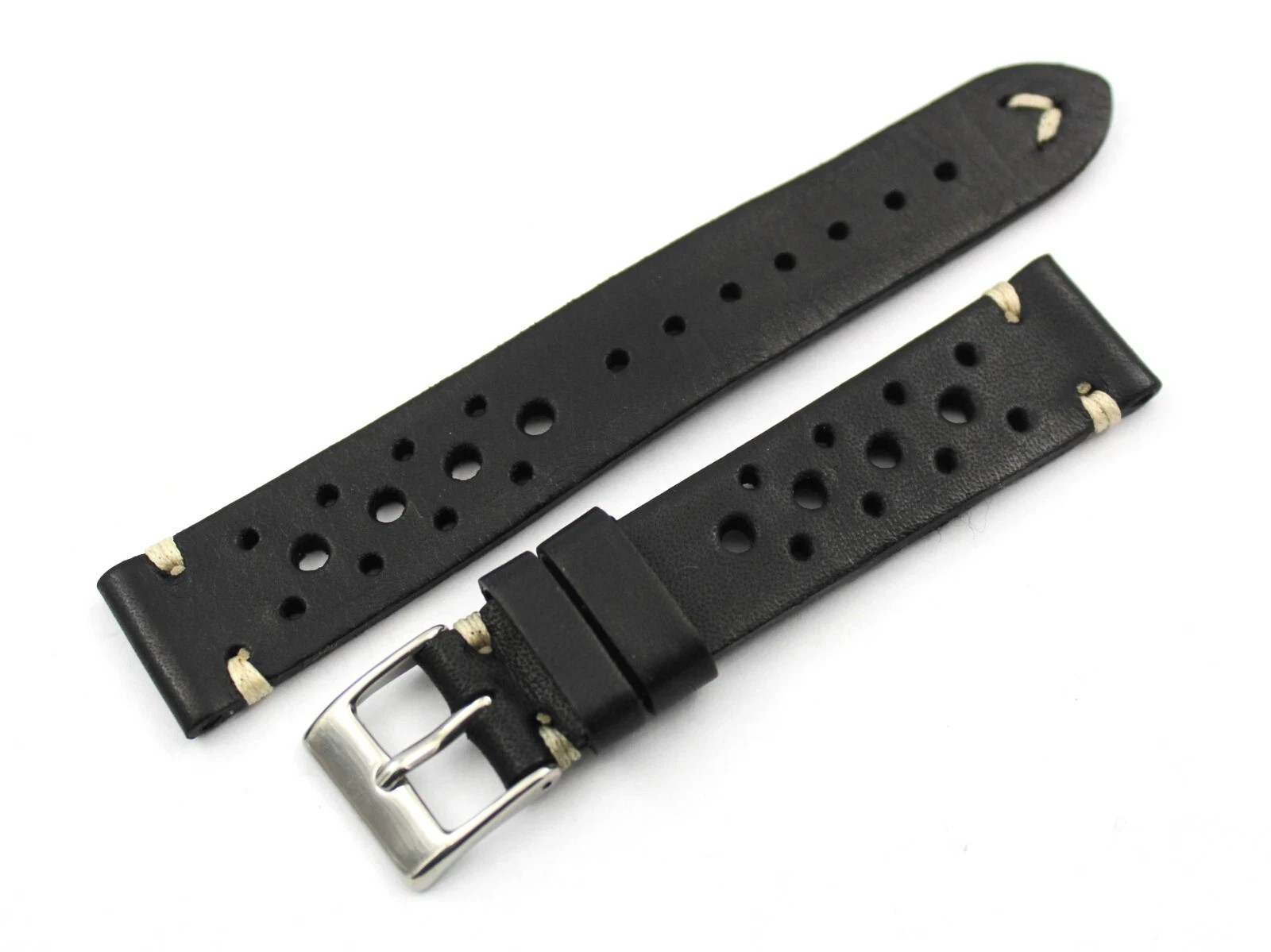 Watch Band Racing Genuine Leather Black 18/16mm Steel Buckle Accessories Sport