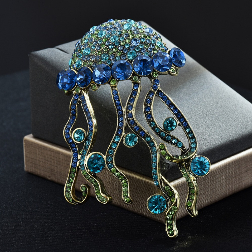 1pc Shiny Jellyfish Brooch for Women Two Color Sparkling Ocean Animal Brooch