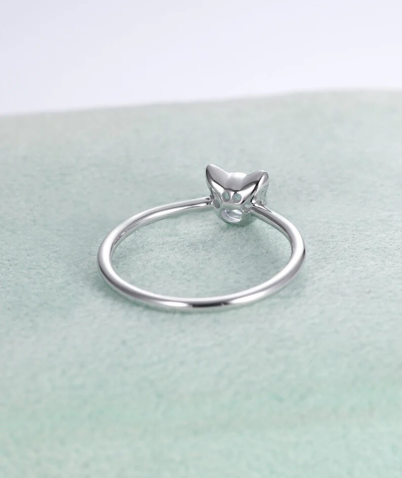 Pretty Cat Ears Shaped 0.28CT Round Simulated Aquamarine & Sapphire Women’s Ring