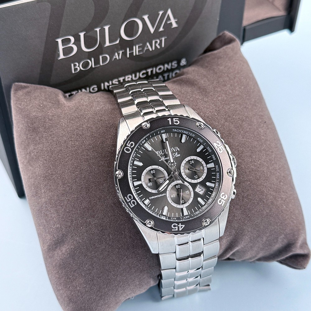 Men’s Bulova 98B401 Marine Star Chronograph Black Dial Quartz Watch 41.5mm