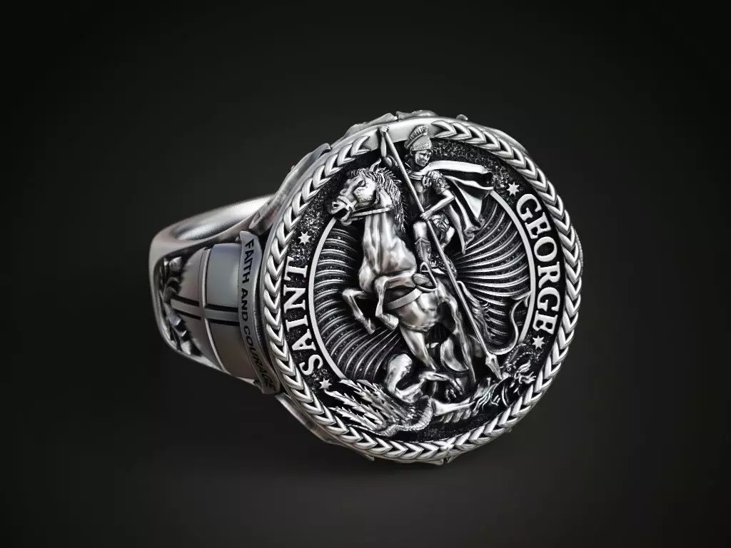 Oxidized Men’s Saint George & The Dragon 925 Sterling Silver Statement Rings