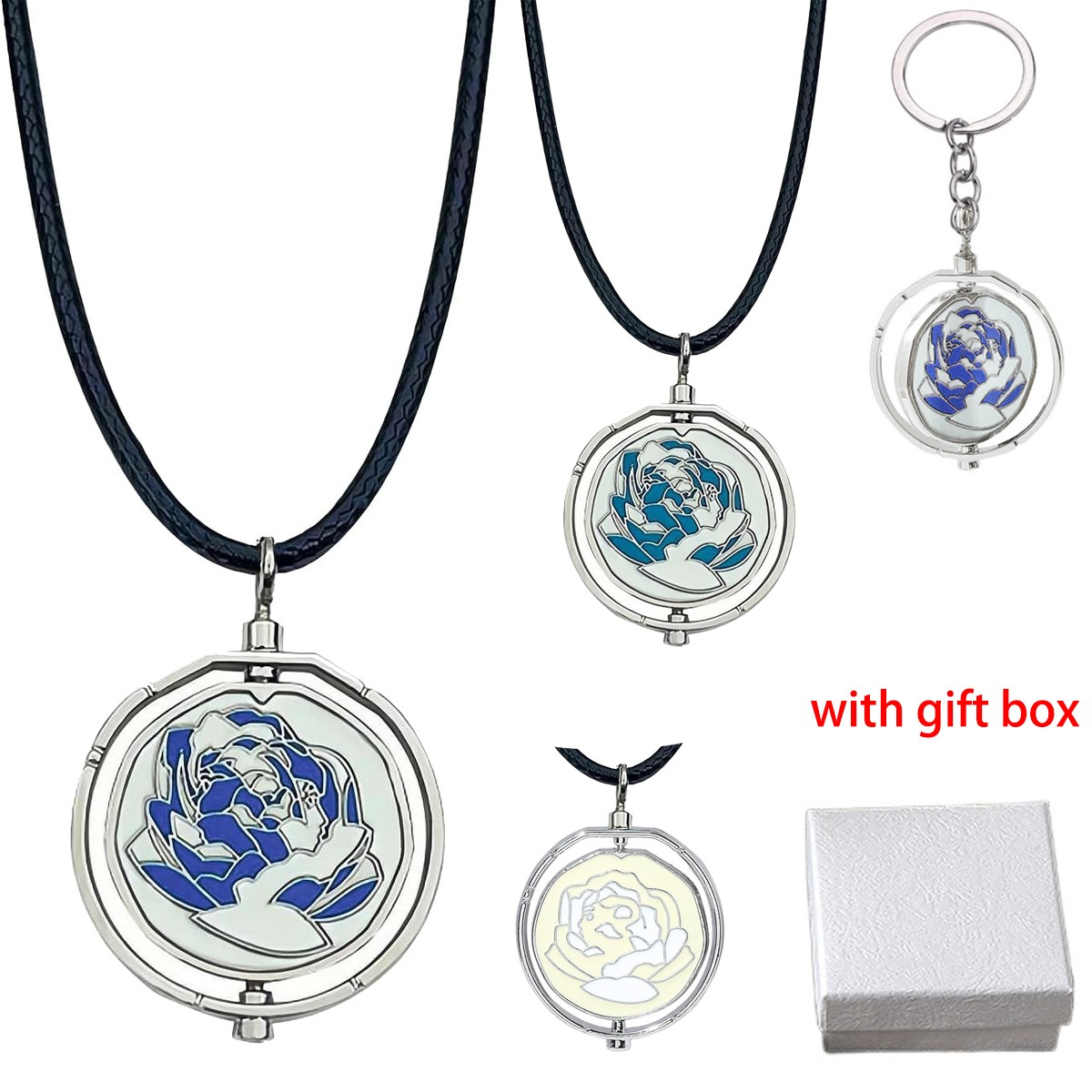 Arcane Jinx Blue Rose Necklace Women Rotatable Pendant Cosplay Props w/ Gift Box