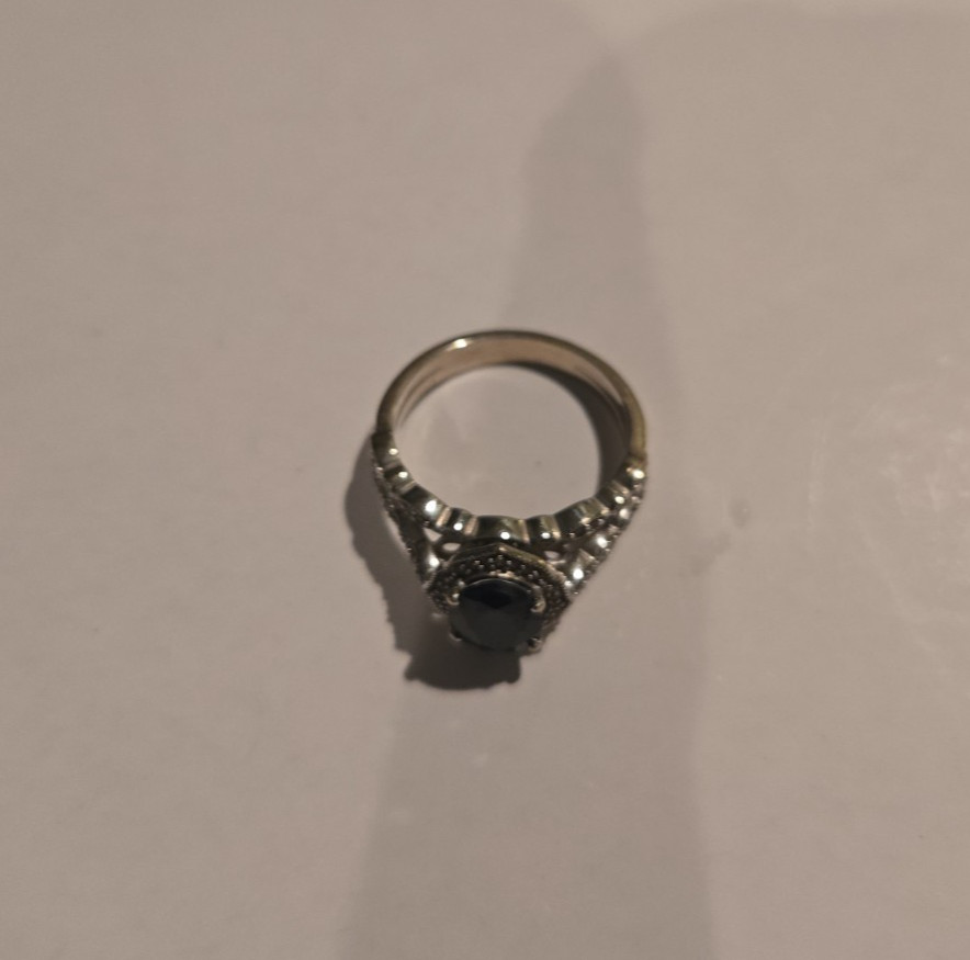 Zales Oval Black Sapphire And 1/5 Ct Tw Diamond Bridal Set In 10k White Gold