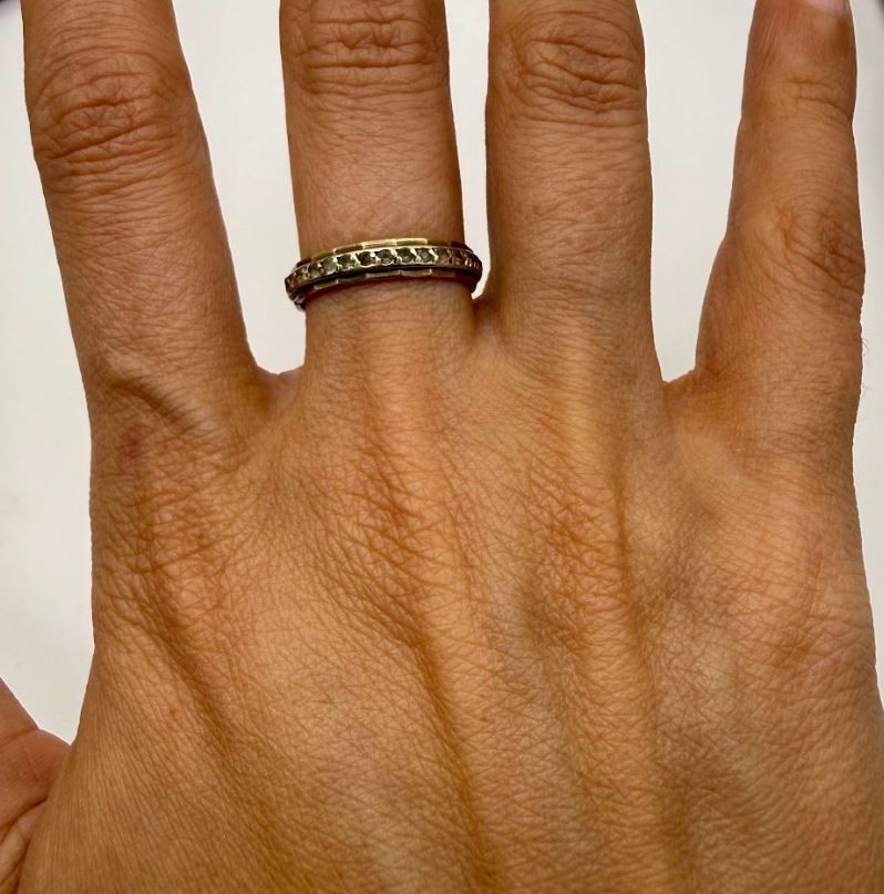 Vintage 9k Solid Yellow Gold Quartz Eternity Ring, Size 6.5