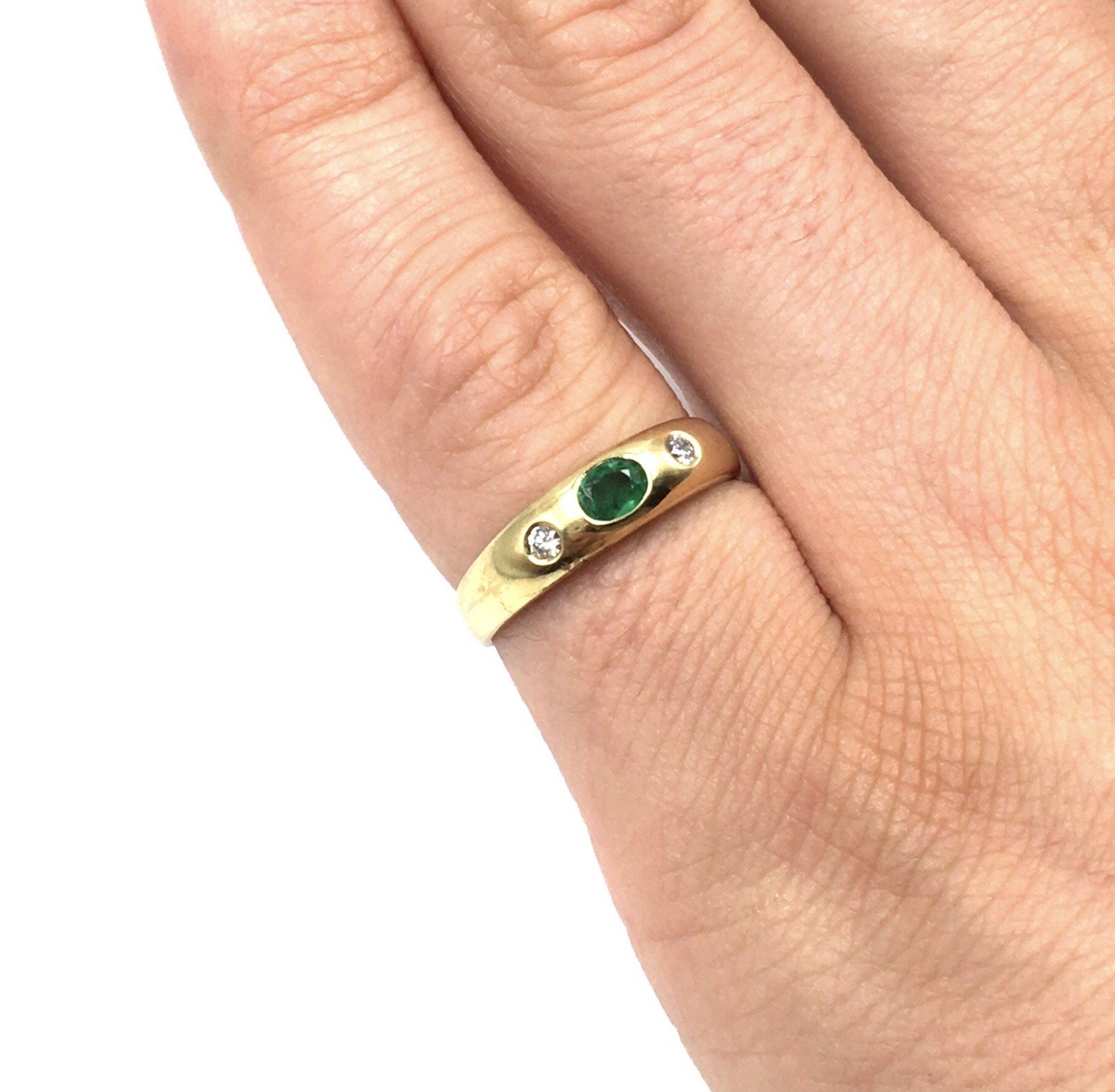 14kt yellow gold band ring emerald 0.14ct diamonds 585 gold jewelry 17.8mm / 56